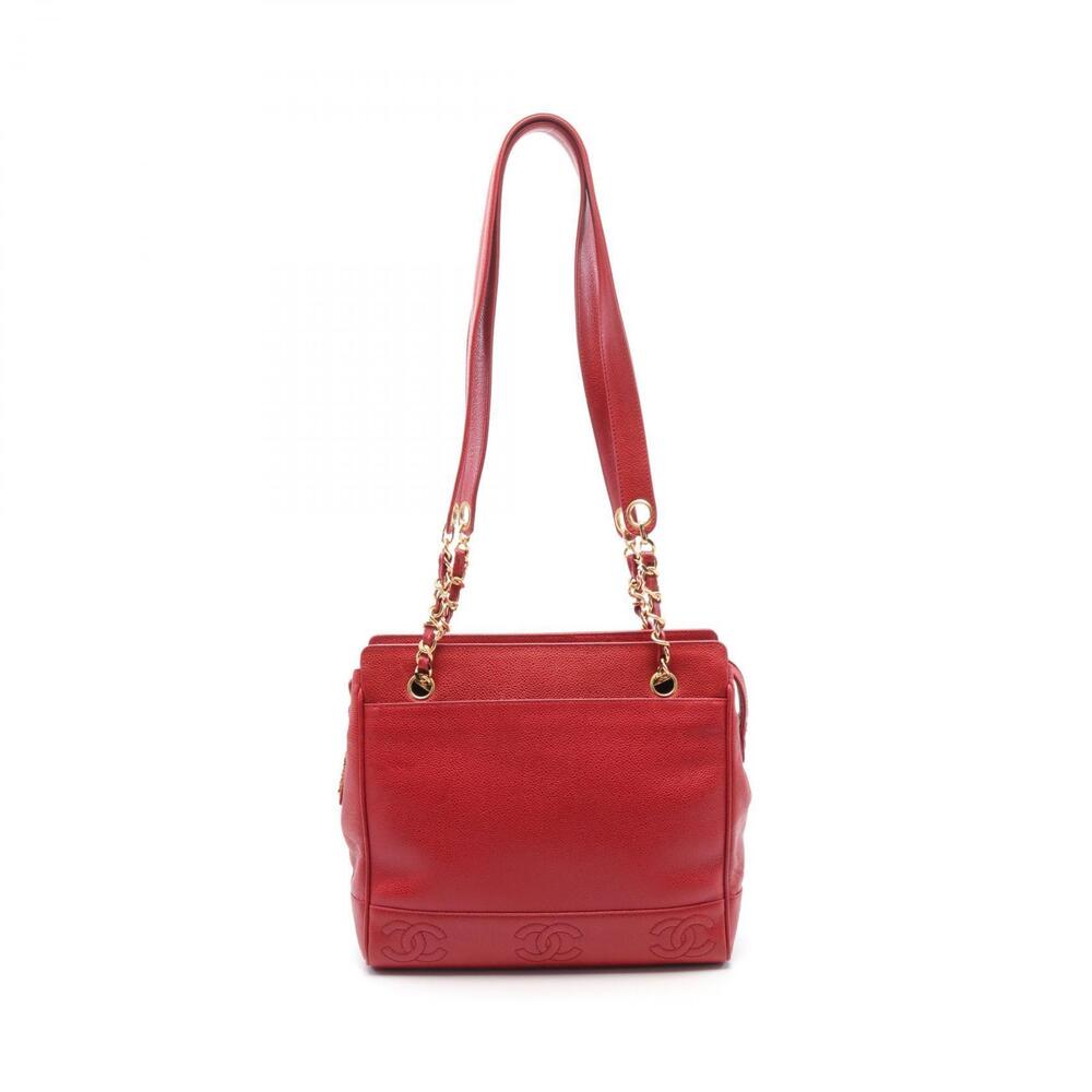 Chanel Triple Coco Mark Shoulder Bag Grained Calfskin Leather Red